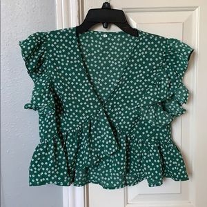 Green floral crop top